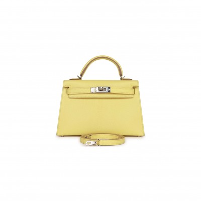 HERMÈS MINI KELLY II SELLIER LIMONCELLO CHEVRE PALLADIUM HARDWARE (19*12*5.5cm) 